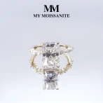 Luminaire - Radiant Cut Moissanite Ring With Marquise Side Stones and Hidden Halo