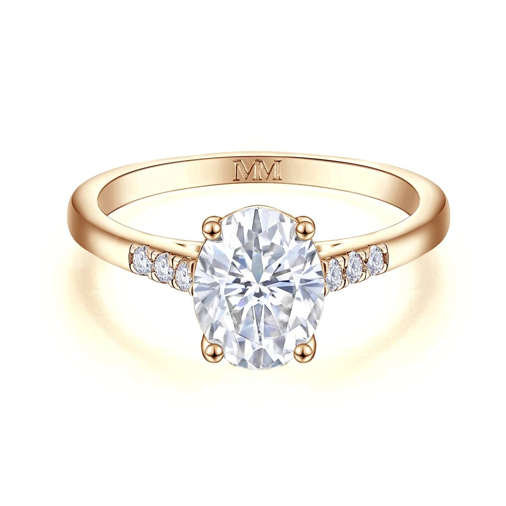 Mirage Oval Cut Moissanite Engagement Ring with Pavé Side Stones