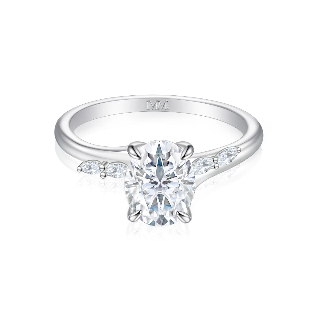 Viviette - Oval Cut Moissanite Engagement Ring with Marquise Accent Stones