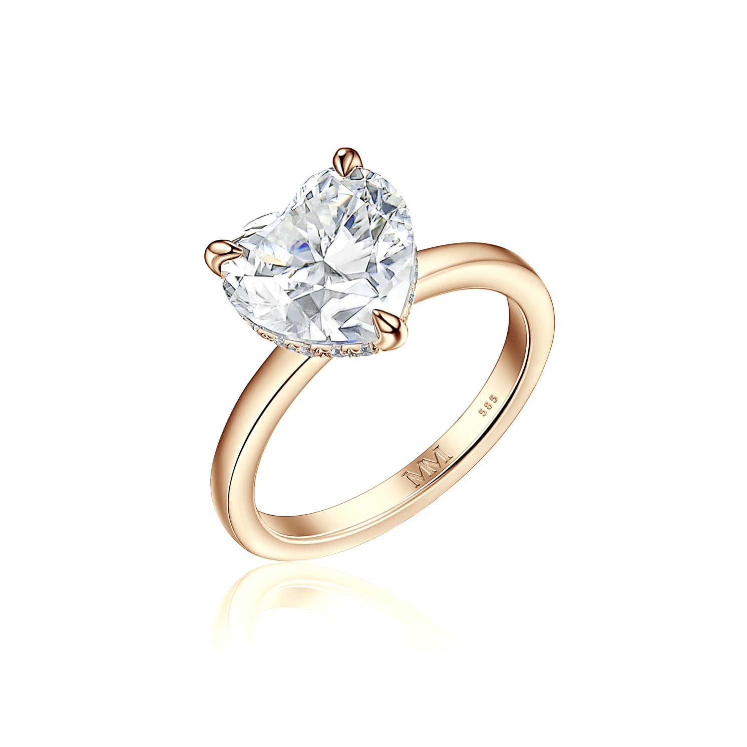Amorelle - Heart Cut Moissanite Engagement Ring with Hidden Halo