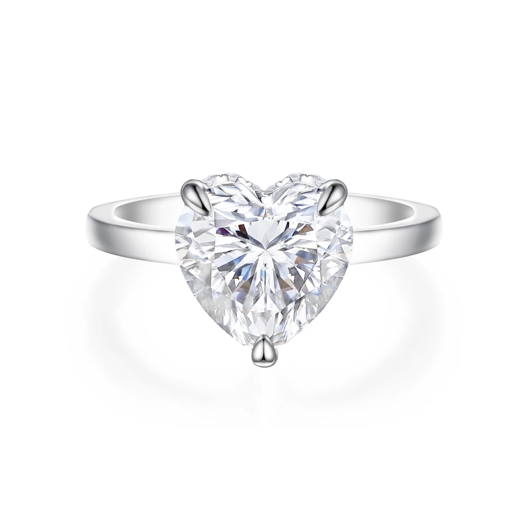 Amorelle - Heart Cut Moissanite Engagement Ring with Hidden Halo
