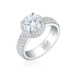 Lustrella - Moissanite Halo Engagement Ring with Pavé Band