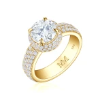 Lustrella - Moissanite Halo Engagement Ring with Pavé Band