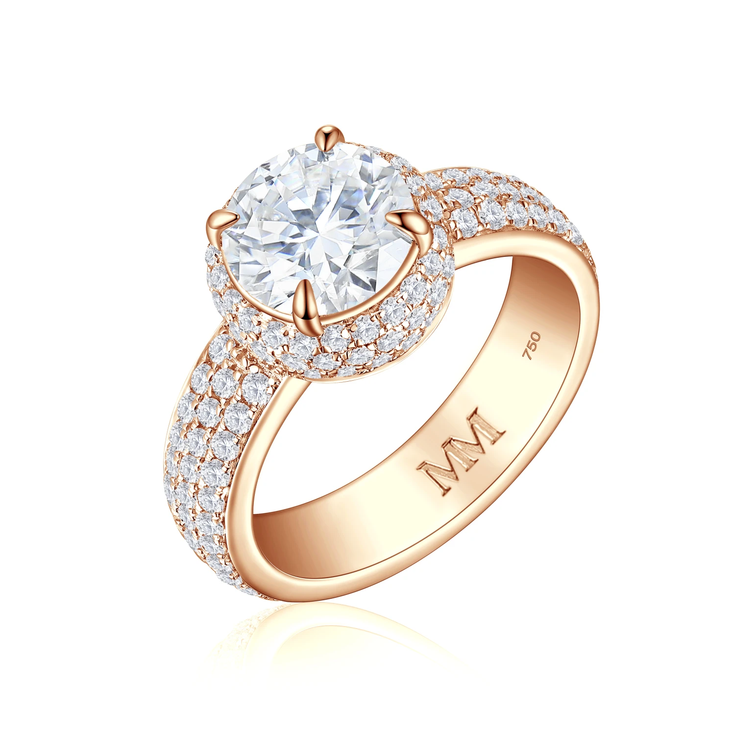 Lustrella - Moissanite Halo Engagement Ring with Pavé Band