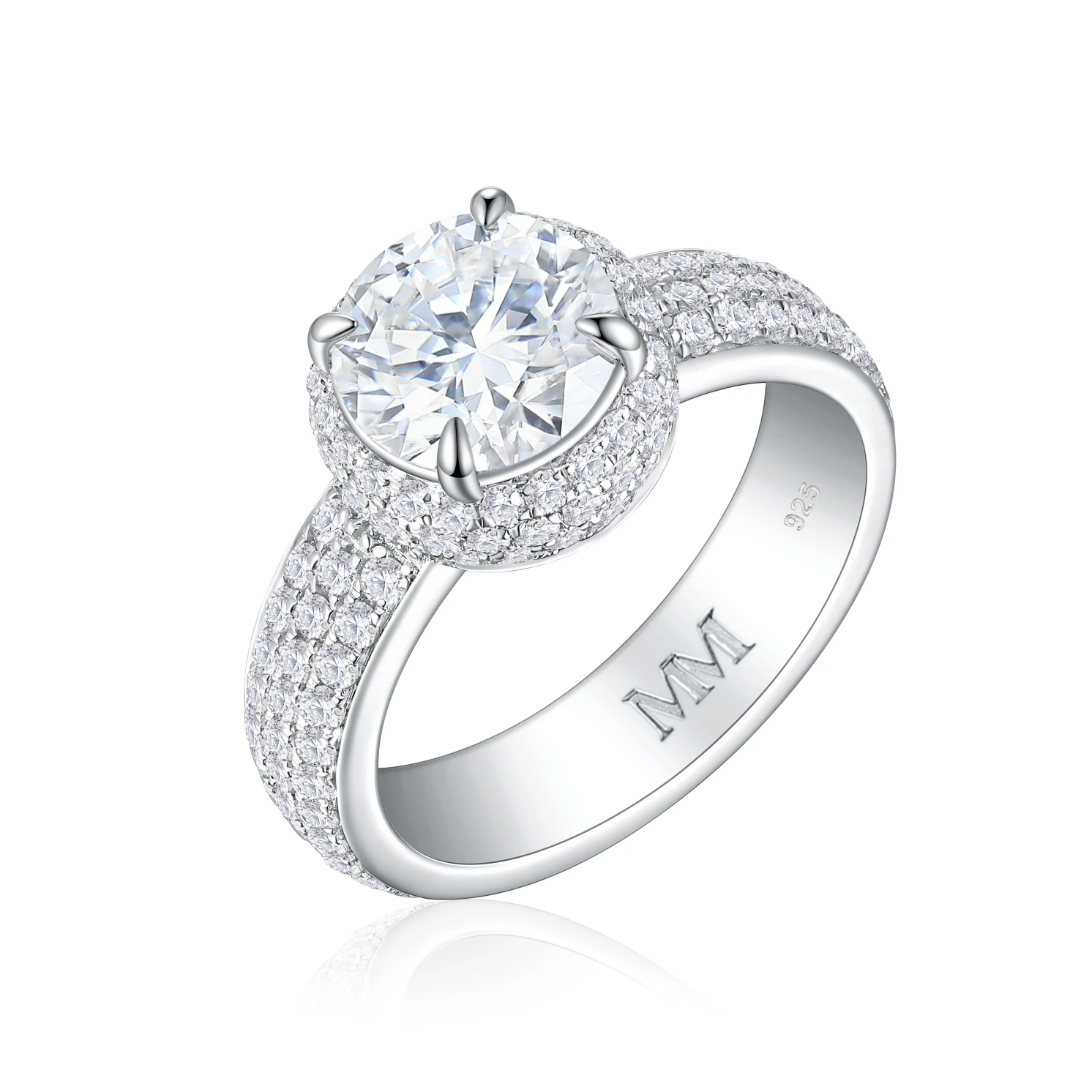 Lustrella - Moissanite Halo Engagement Ring with Pavé Band