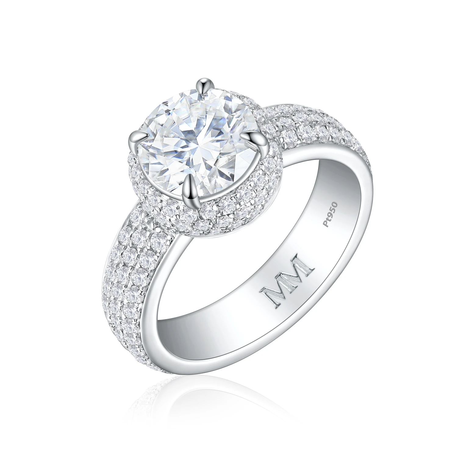 Lustrella - Moissanite Halo Engagement Ring with Pavé Band