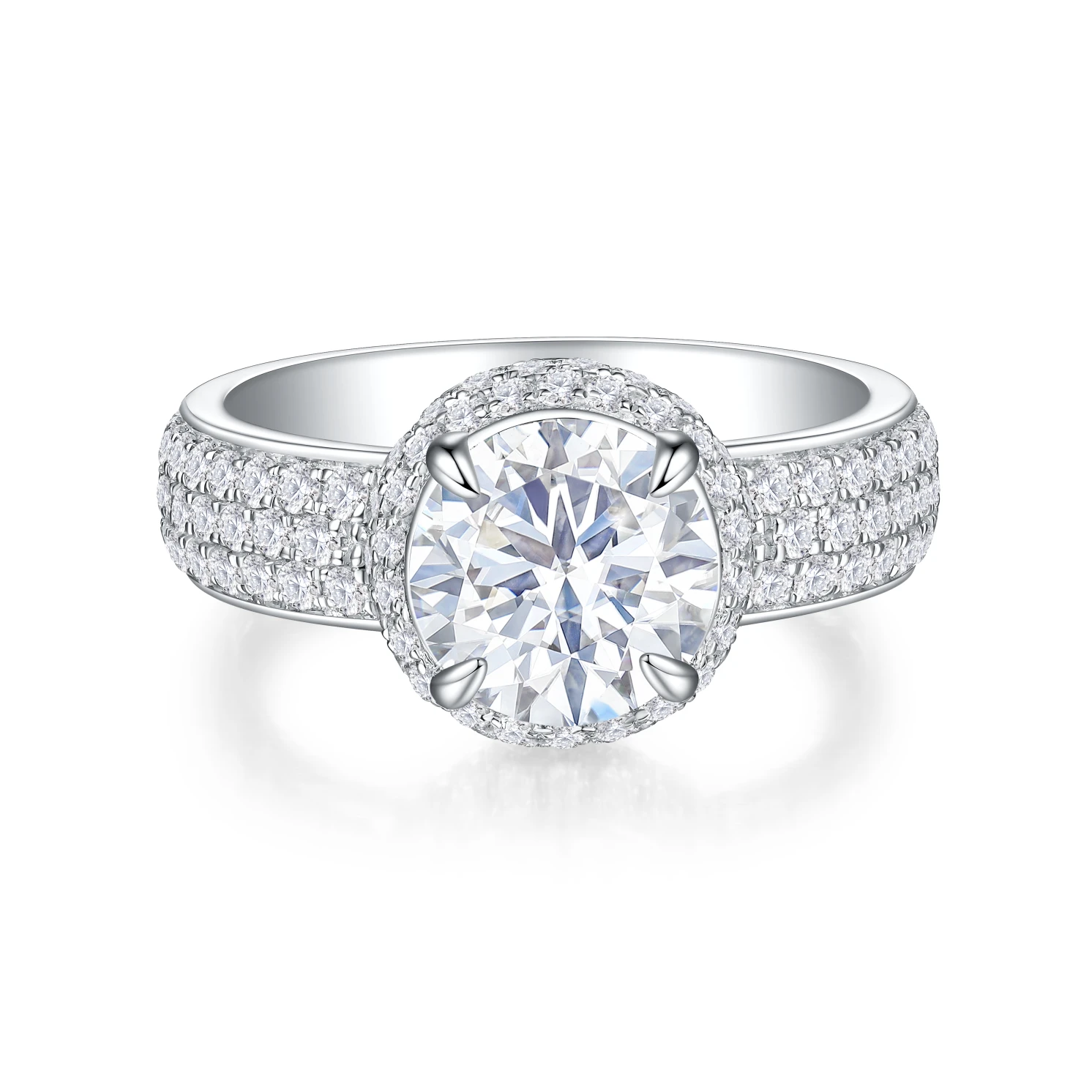 Lustrella - Moissanite Halo Engagement Ring with Pavé Band