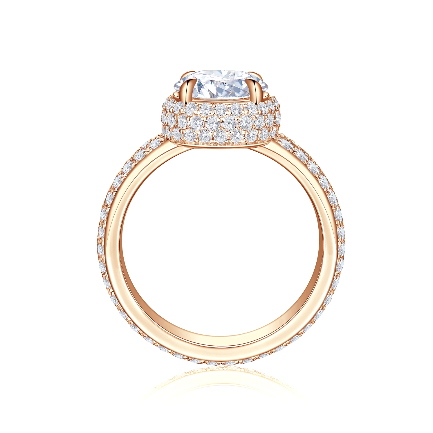 Lustrella - Moissanite Halo Engagement Ring with Pavé Band