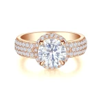 Lustrella - Moissanite Halo Engagement Ring with Pavé Band