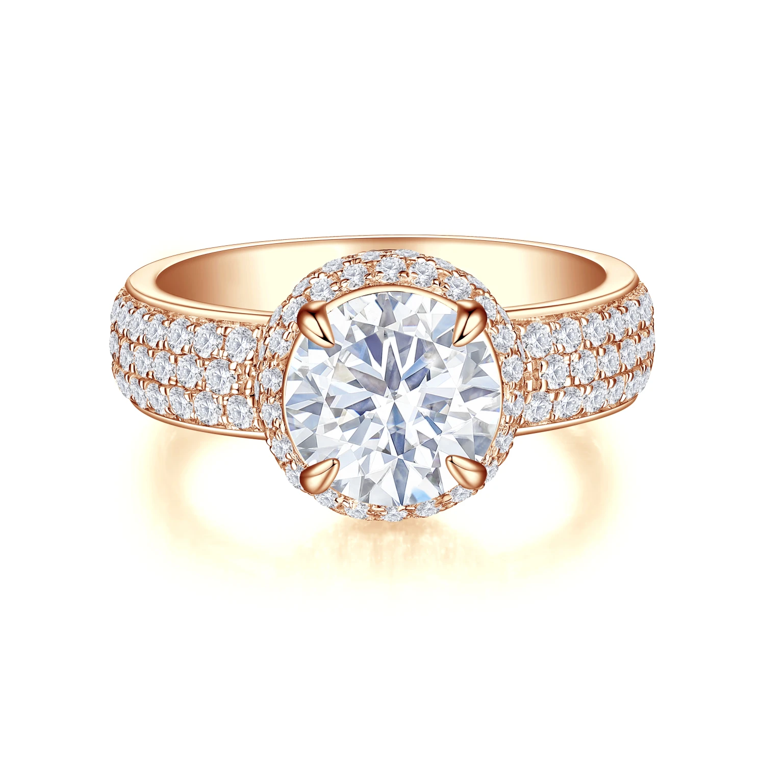 Lustrella - Moissanite Halo Engagement Ring with Pavé Band