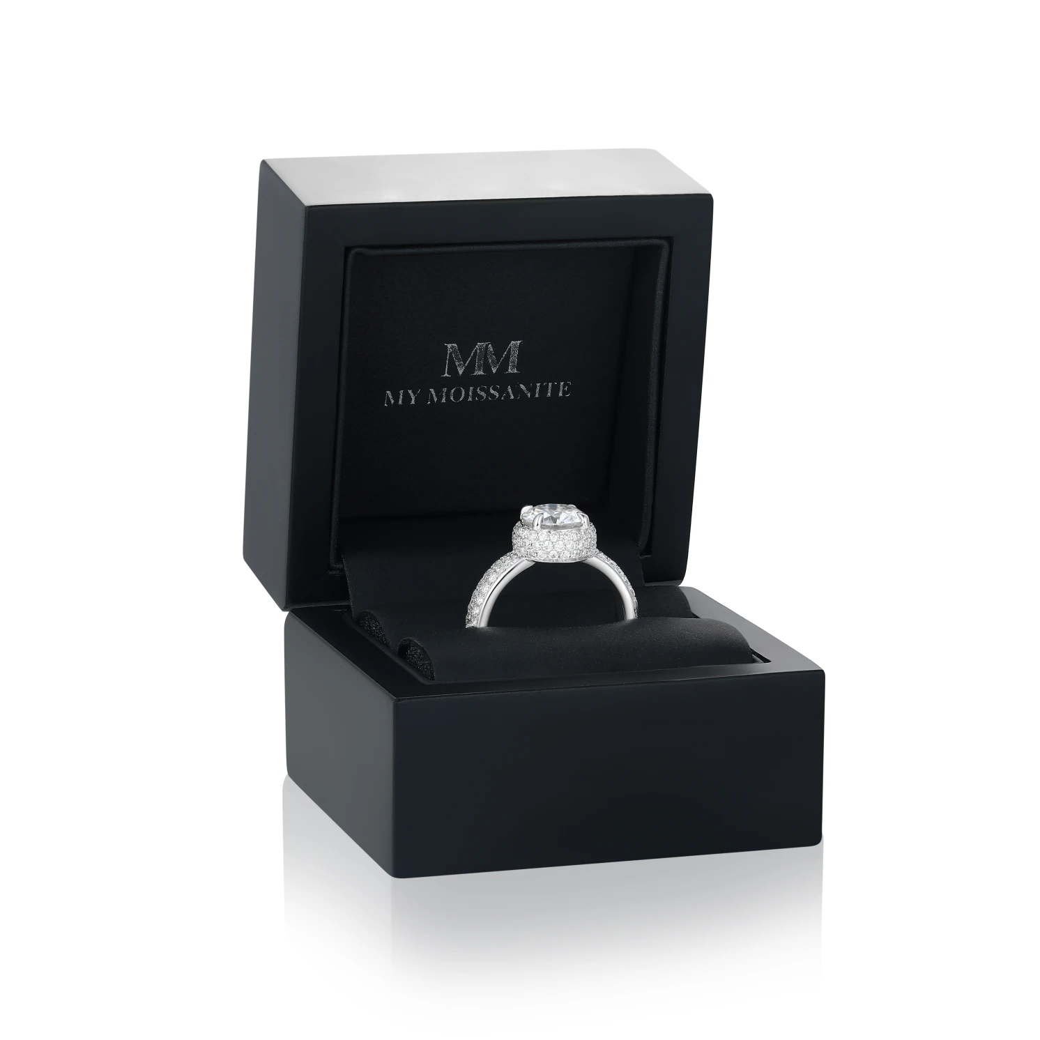 Lustrella - Moissanite Halo Engagement Ring with Pavé Band