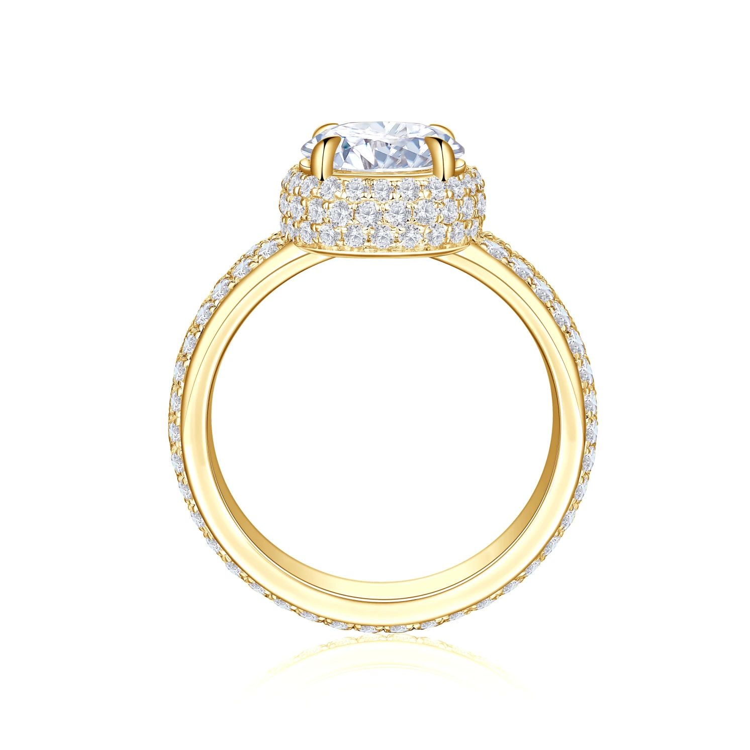 Lustrella - Moissanite Halo Engagement Ring with Pavé Band