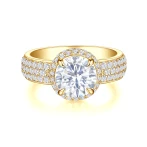 Lustrella - Moissanite Halo Engagement Ring with Pavé Band