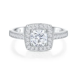 Sanctum - Cushion Cut Moissanite Engagement Ring with Vintage Halo and Pavé Band