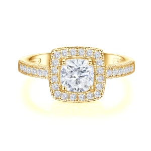 Sanctum - Cushion Cut Moissanite Engagement Ring with Vintage Halo and Pavé Band