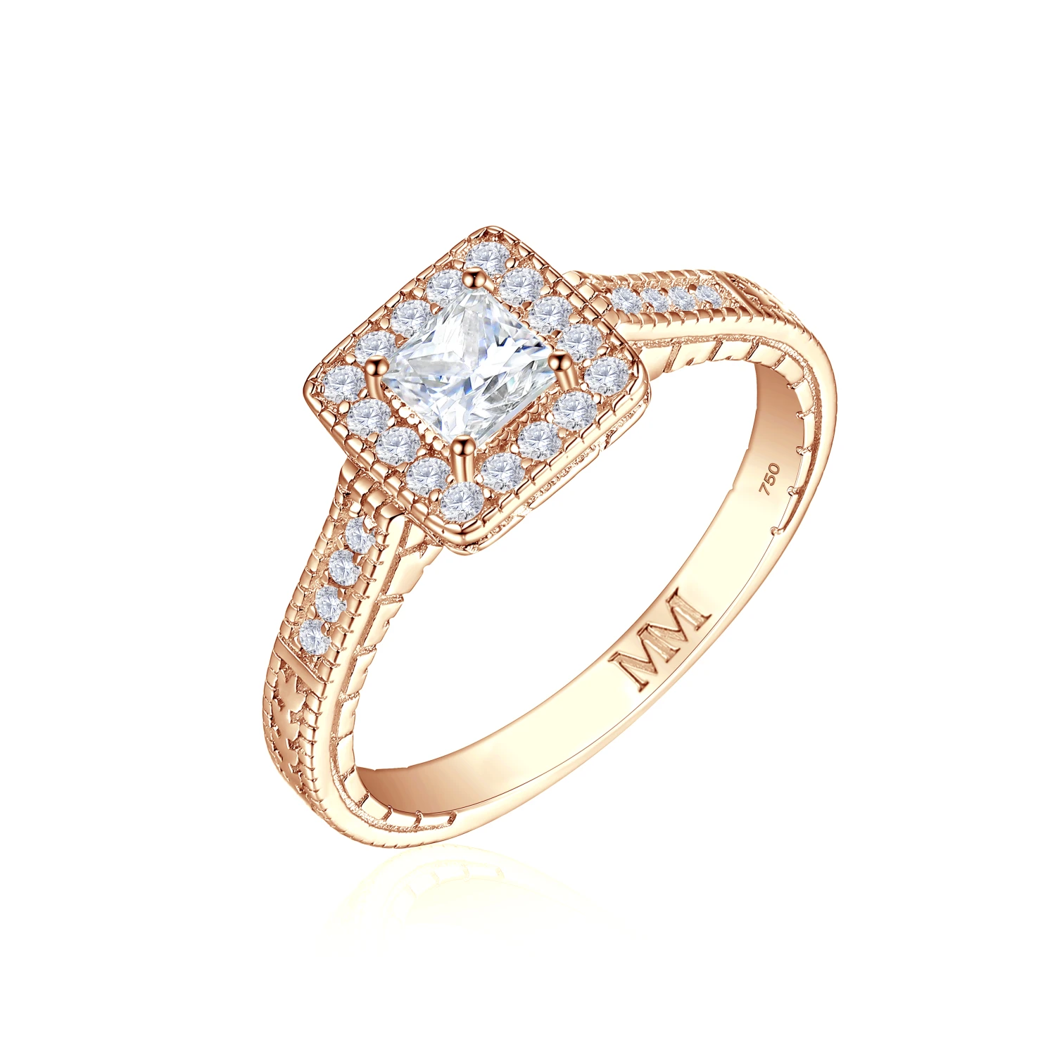 Paragone - Princess Cut Moissanite Halo Engagement Ring With Textured Band