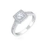 Paragone - Princess Cut Moissanite Halo Engagement Ring With Textured Band