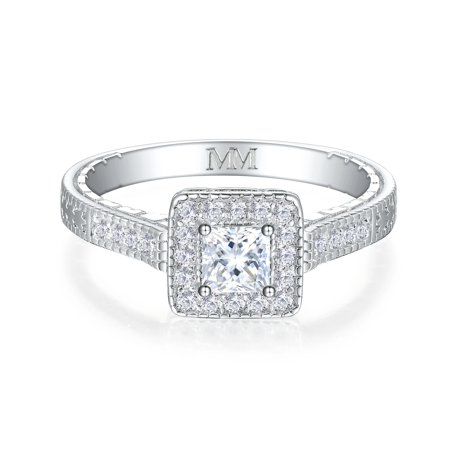 Paragone - Princess Cut Moissanite Halo Engagement Ring With Textured Band
