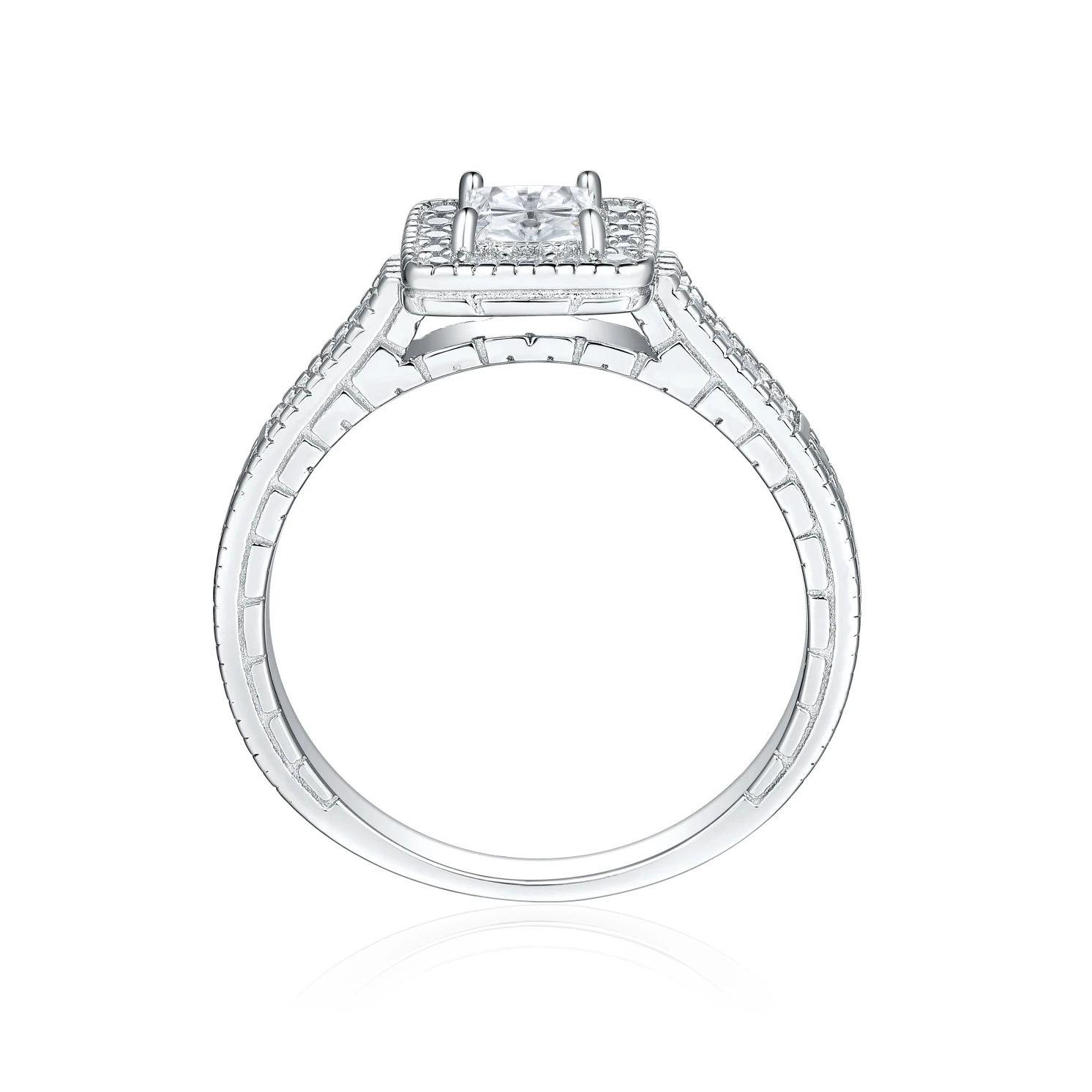 Paragone - Princess Cut Moissanite Halo Engagement Ring With Textured Band