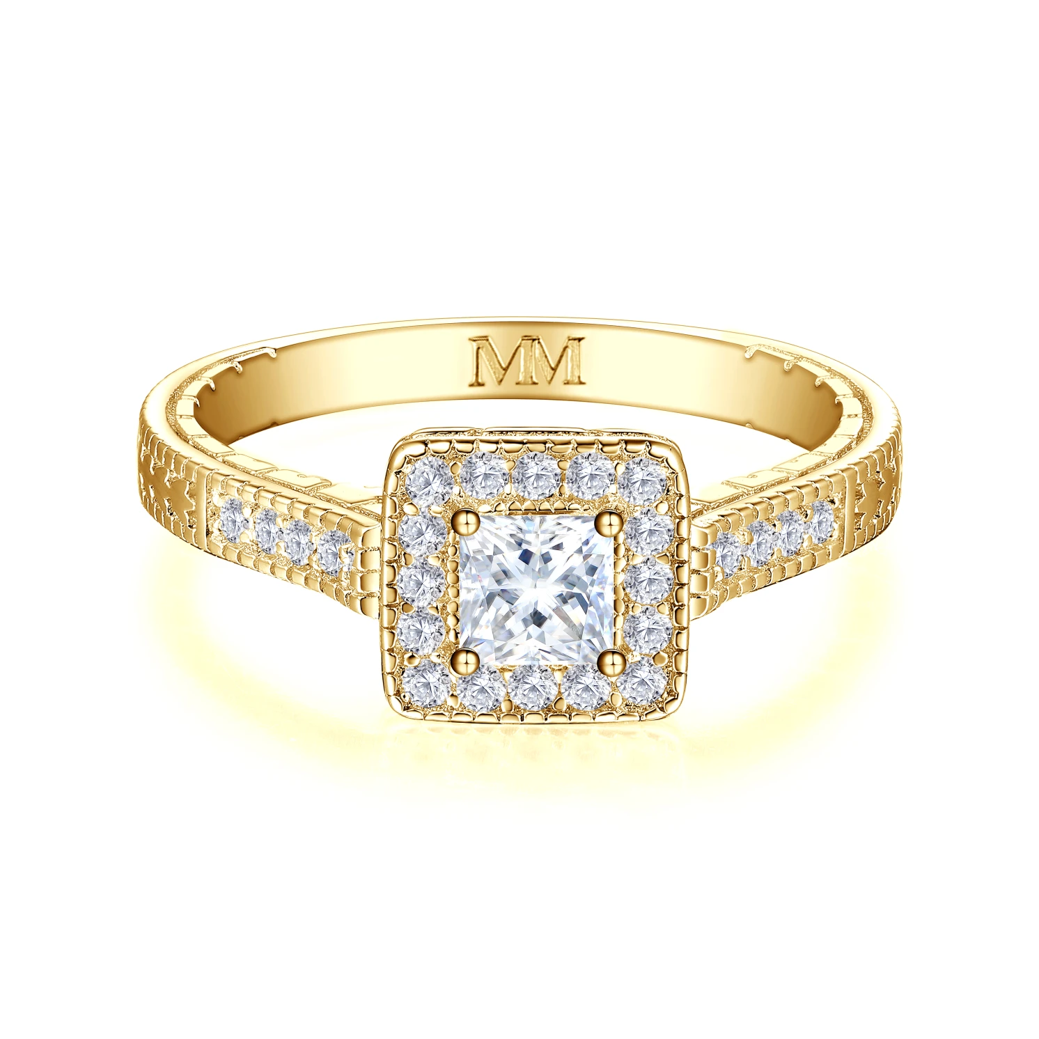 Paragone - Princess Cut Moissanite Halo Engagement Ring With Textured Band