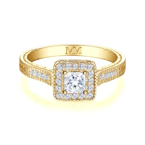 Paragone - Princess Cut Moissanite Halo Engagement Ring With Textured Band