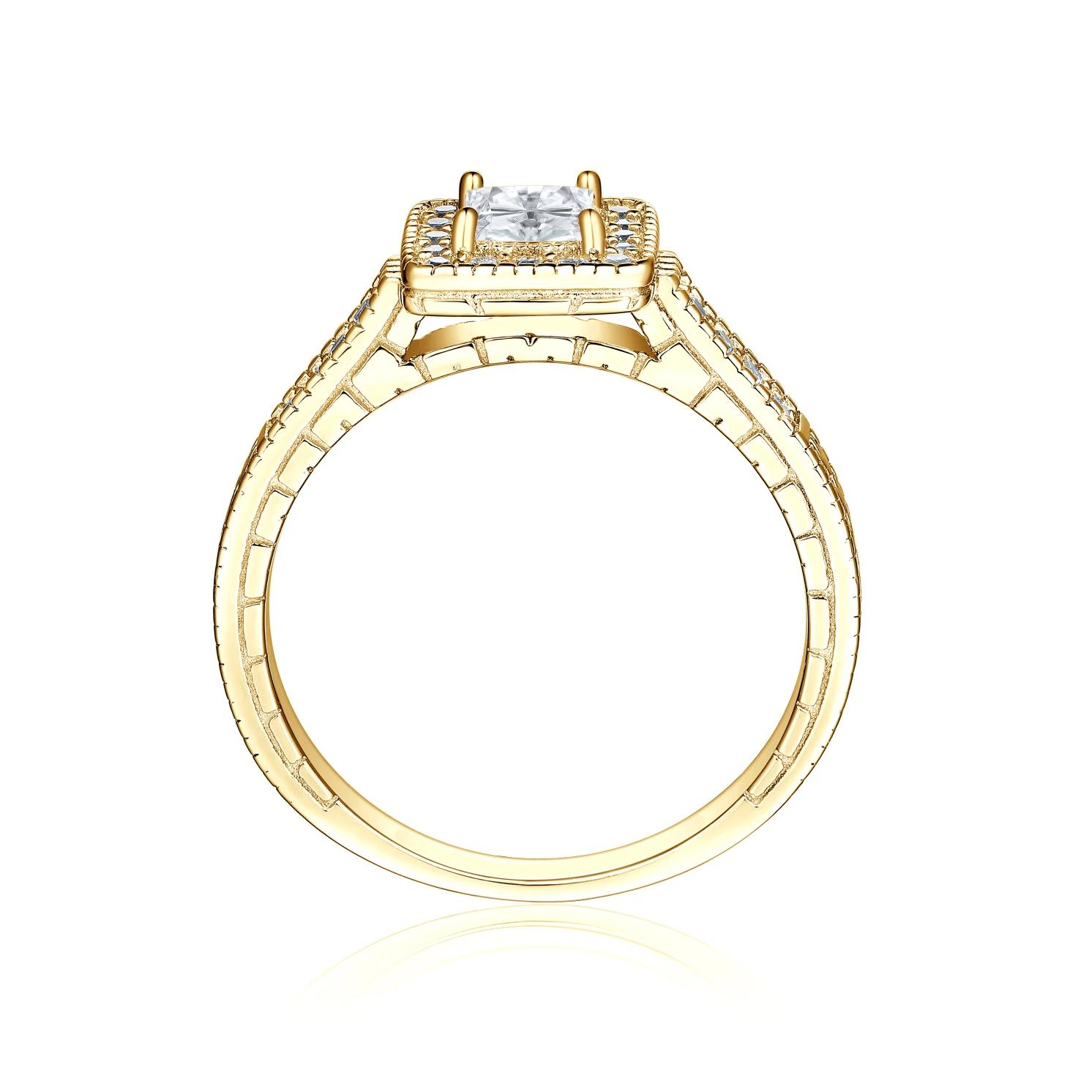 Paragone - Princess Cut Moissanite Halo Engagement Ring With Textured Band