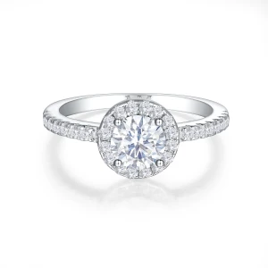 Dynara - Moissanite Engagement Ring with Halo and Pavé Band