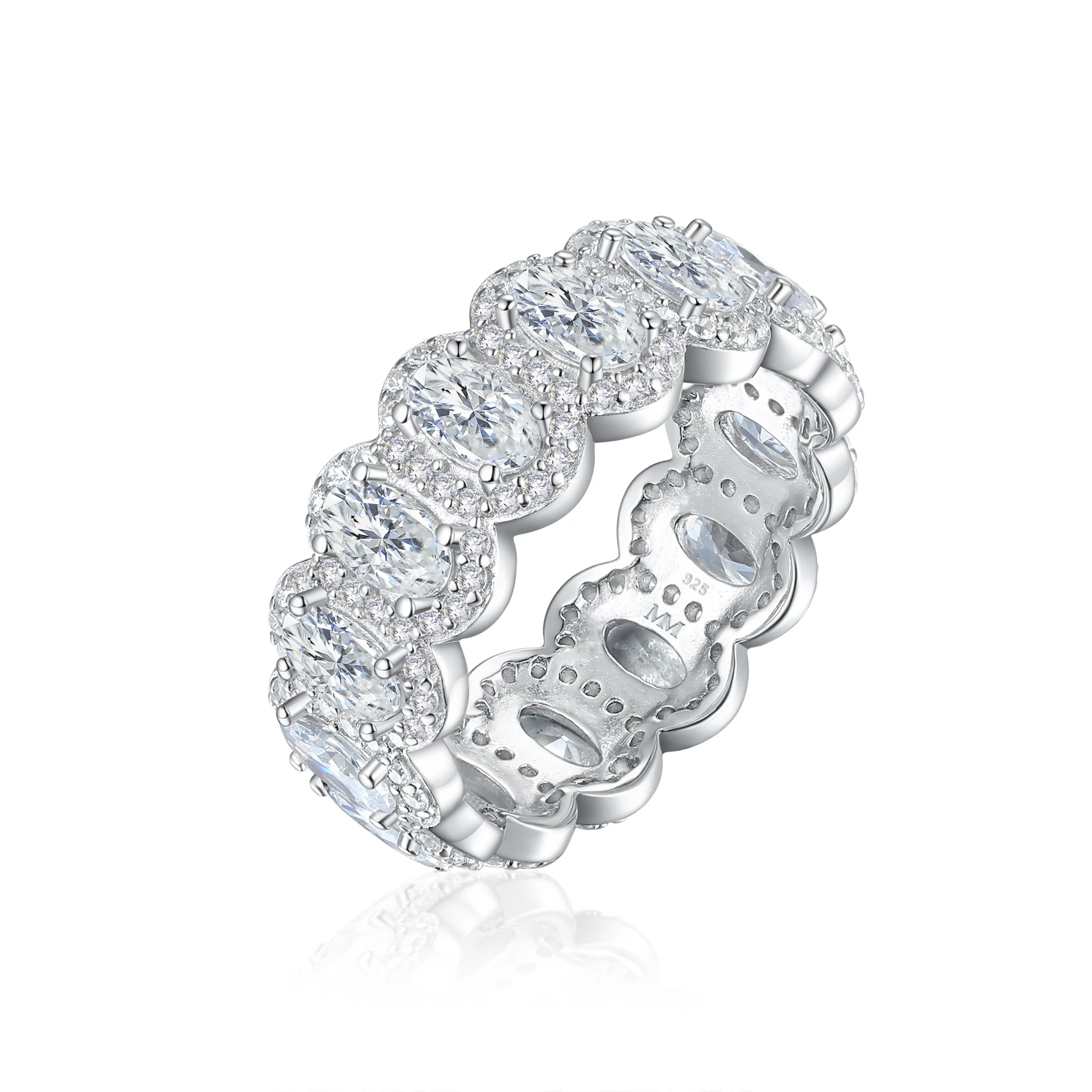 Opaline - Oval Cut Moissanite Eternity Ring With Scalloped Pavé Halo