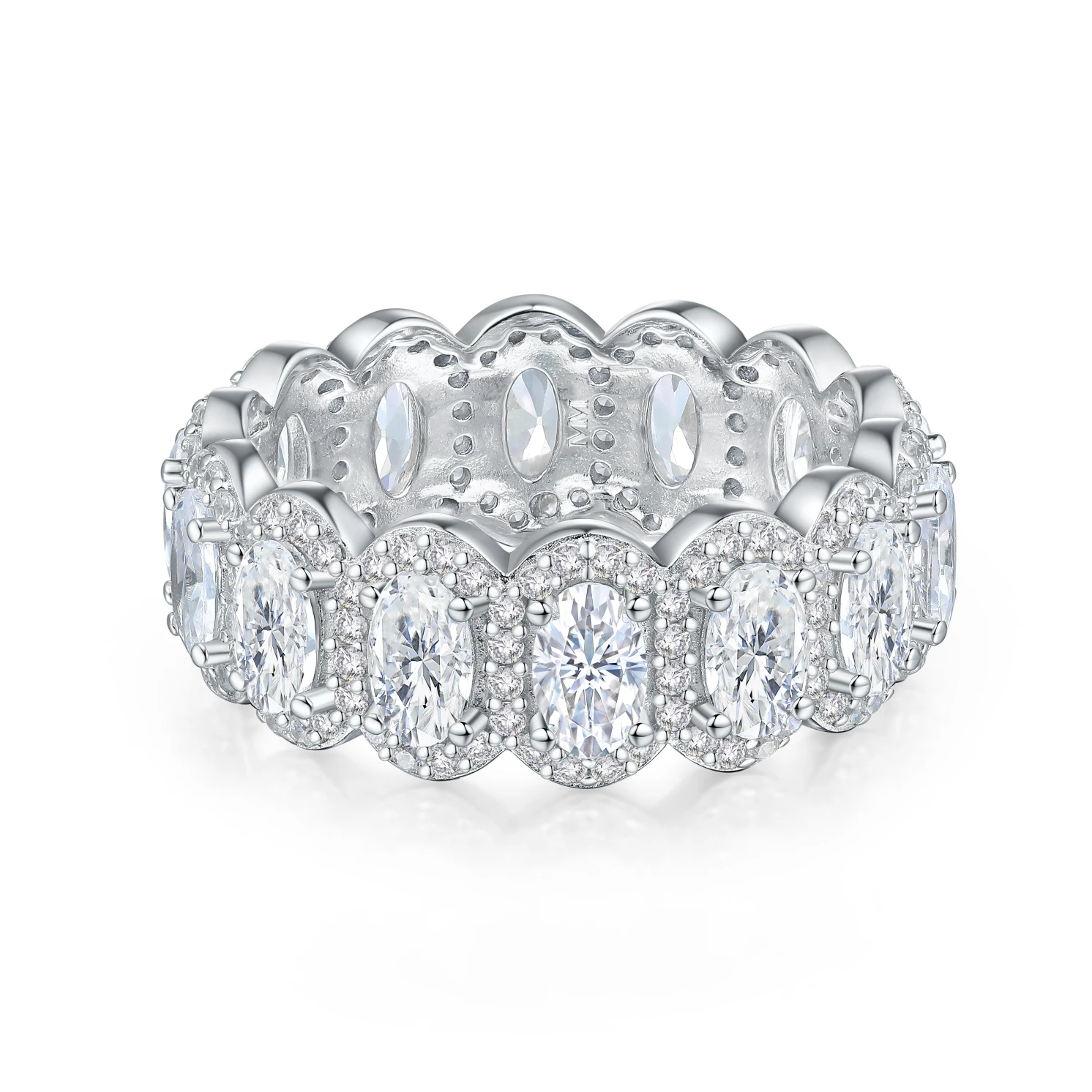 Opaline - Oval Cut Moissanite Eternity Ring With Scalloped Pavé Halo