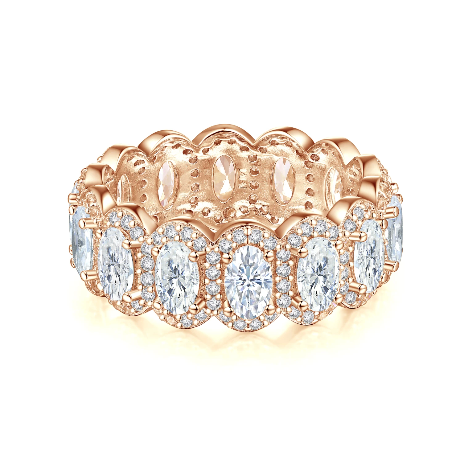 Opaline - Oval Cut Moissanite Eternity Ring With Scalloped Pavé Halo