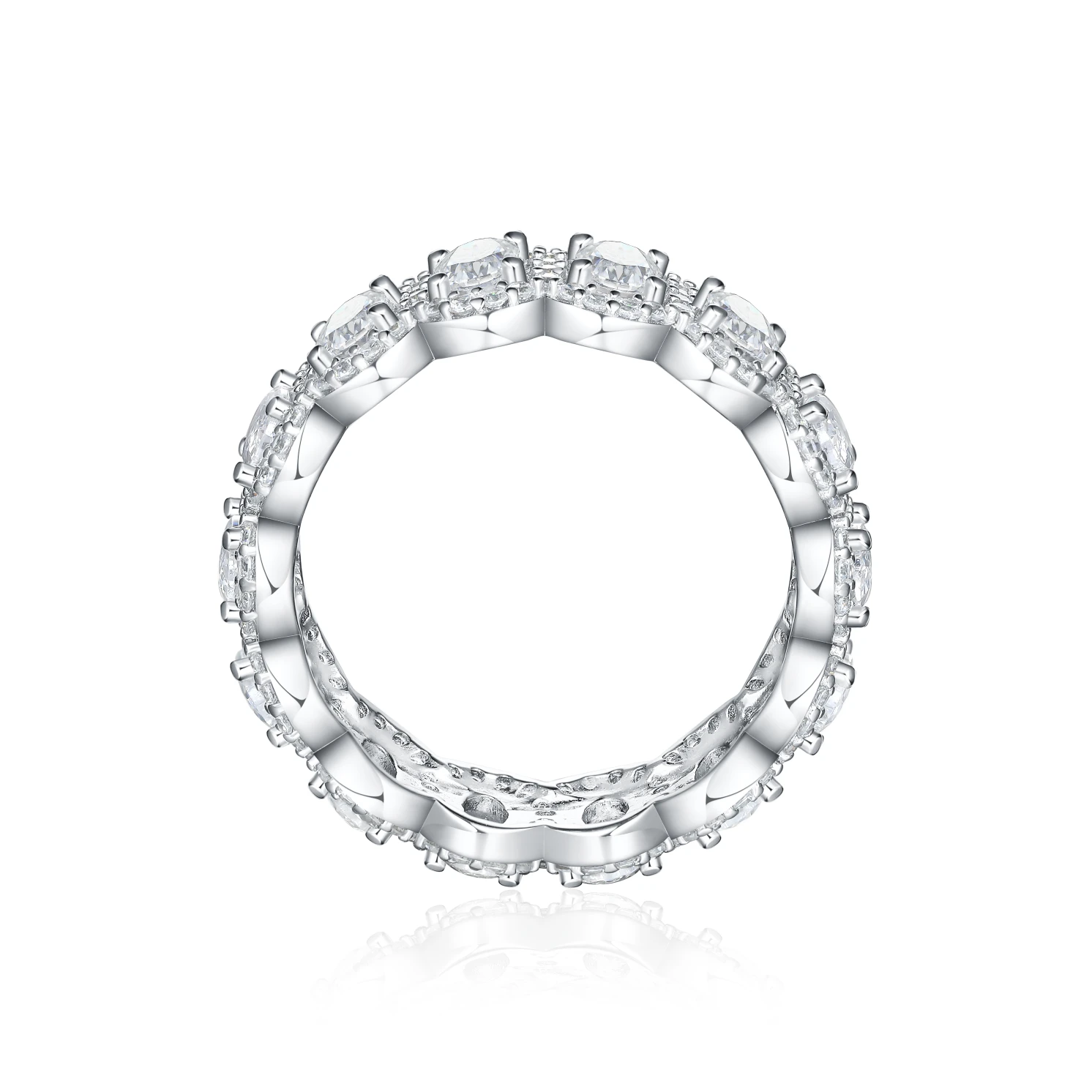 Opaline - Oval Cut Moissanite Eternity Ring With Scalloped Pavé Halo