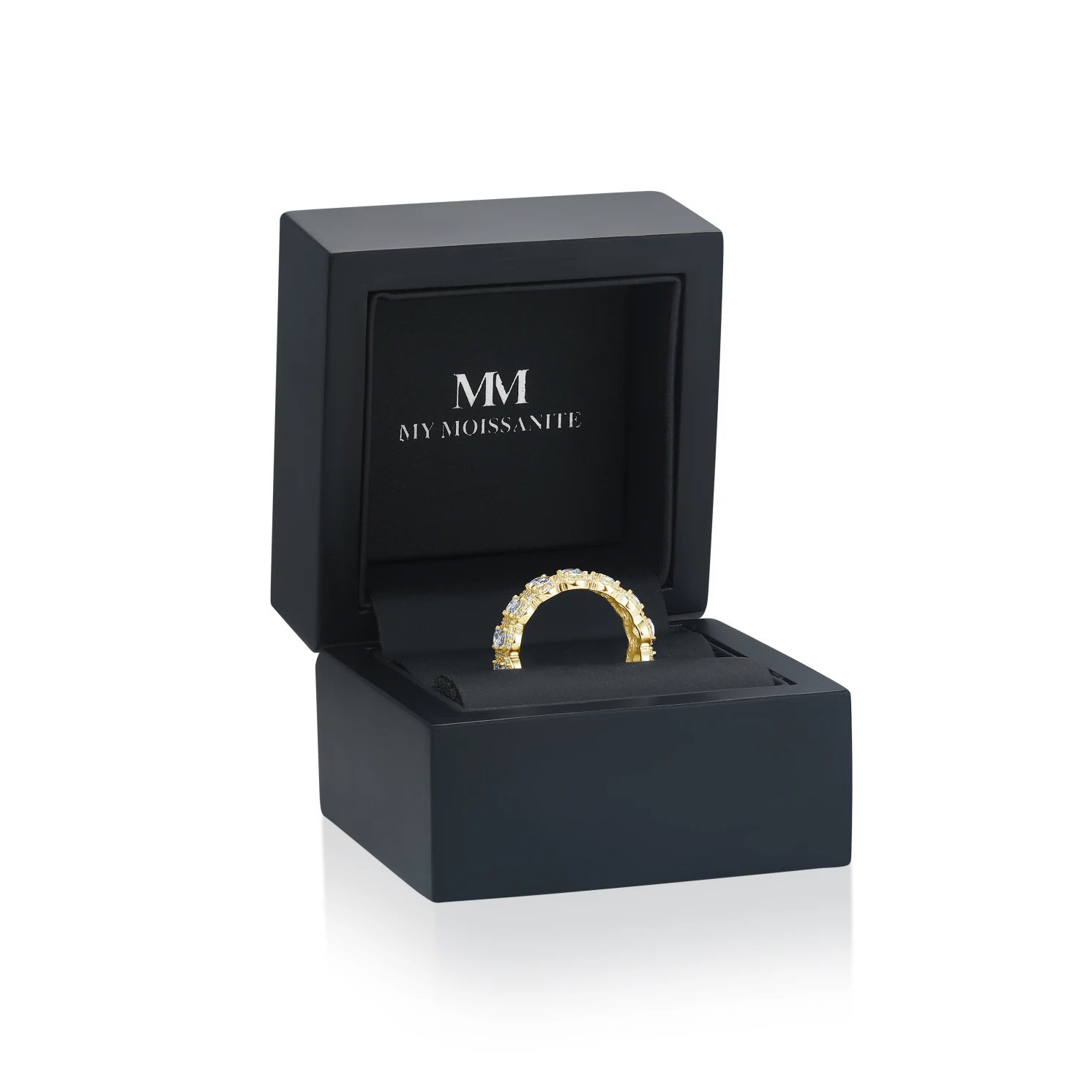 Opaline - Oval Cut Moissanite Eternity Ring With Scalloped Pavé Halo