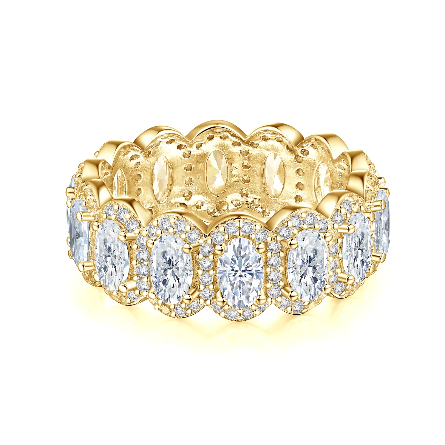 Opaline - Oval Cut Moissanite Eternity Ring With Scalloped Pavé Halo