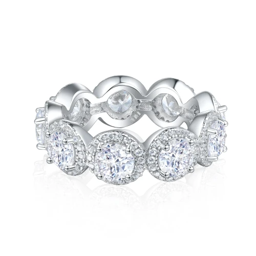 Allegra - Moissanite Eternity Ring with Halo and Accent Stones