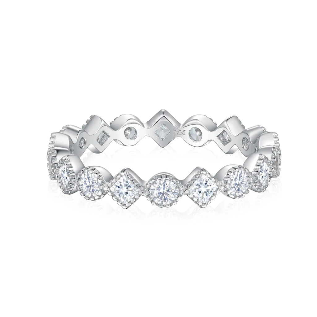 Verona - Square and Round Moissanite Eternity Ring with Milgrain Detailing