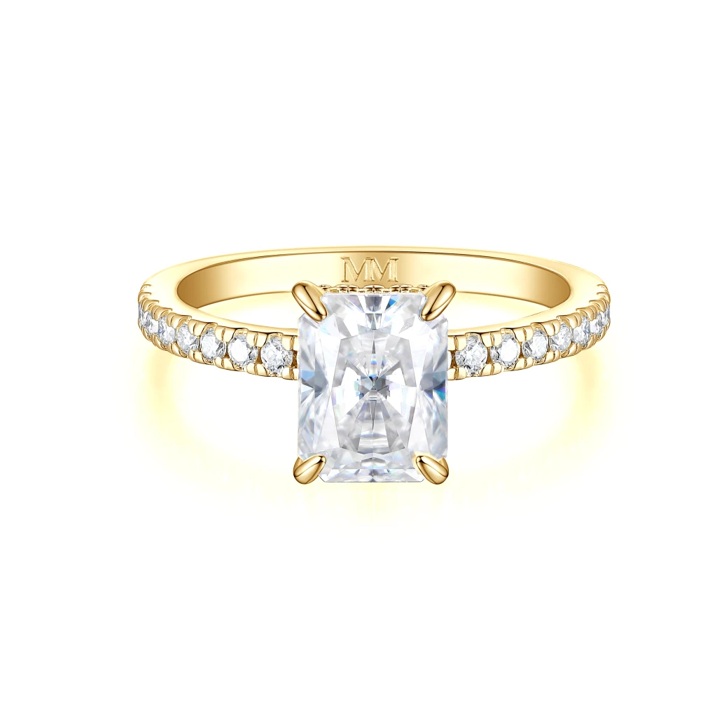 Astra - Radiant Moissanite Ring with Pavé Side Stones & Hidden Halo