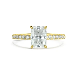 Astra - Radiant Moissanite Ring with Pavé Side Stones & Hidden Halo