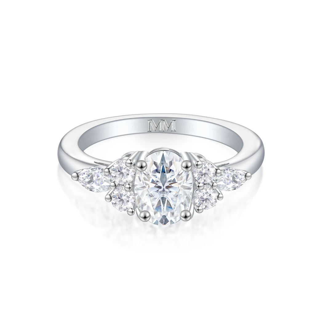 Lustrina - Oval Moissanite Ring with Dazzling Accents