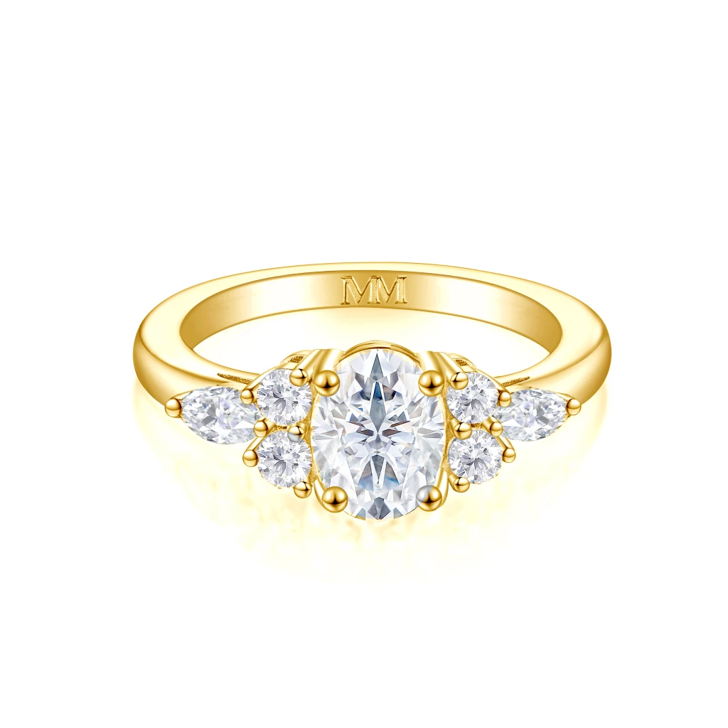 Lustrina - Oval Moissanite Ring with Dazzling Accents