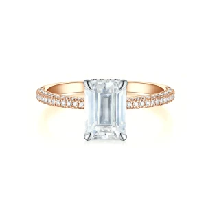 Veridian - Emerald Cut Moissanite Ring With Pavé-Set Band