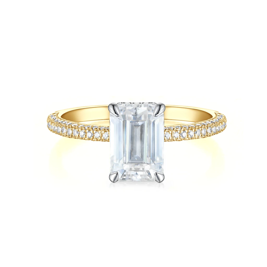 Veridian - Emerald Cut Moissanite Ring With Pavé-Set Band