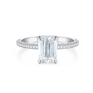 Veridian - Emerald Cut Moissanite Ring With Pavé-Set Band