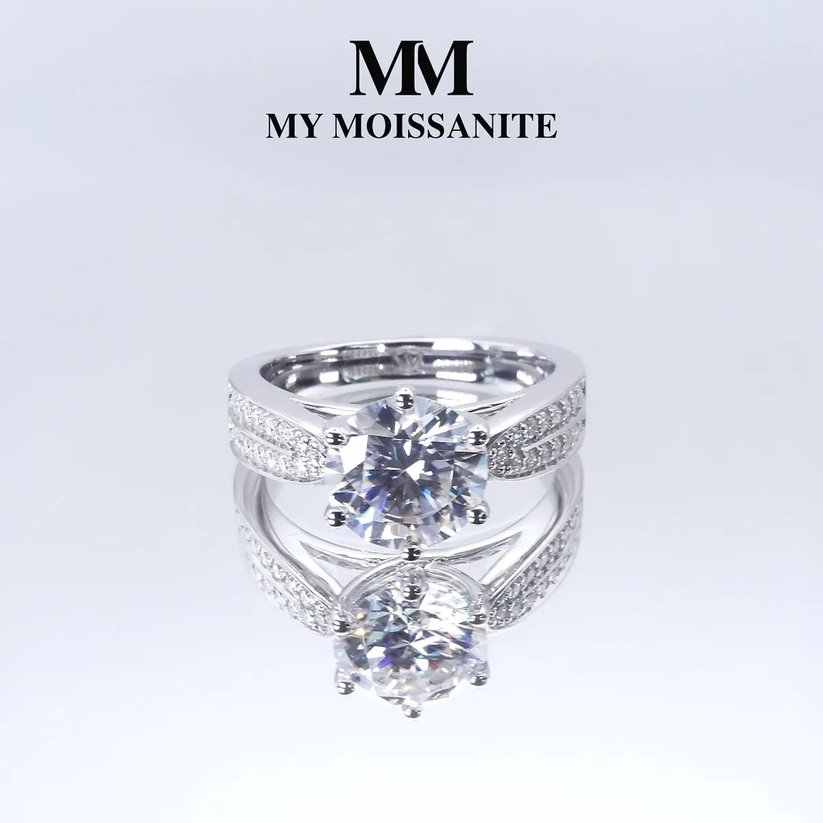 Sylphie - Moissanite Engagement Ring With Double Side Stones