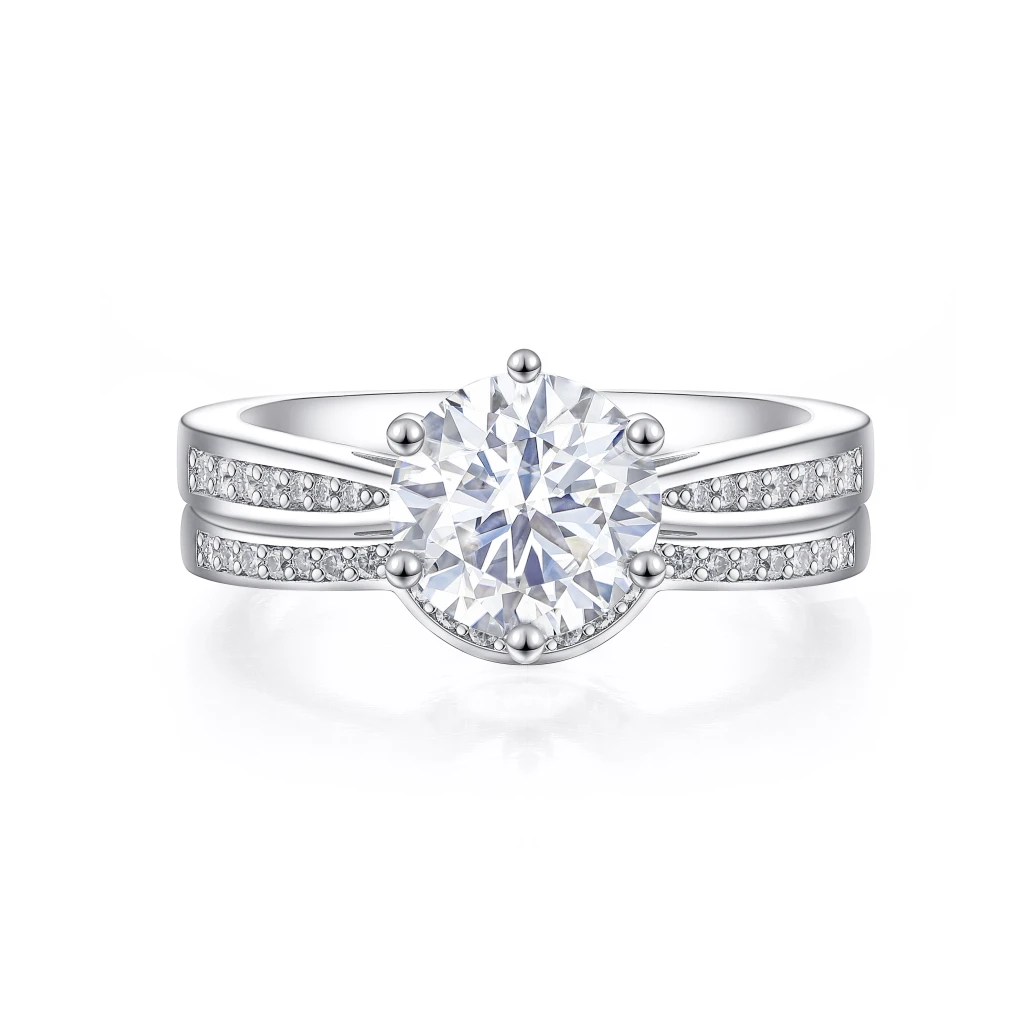 Vespera - Moissanite Bridal Set With Pavé Accents and Split Band