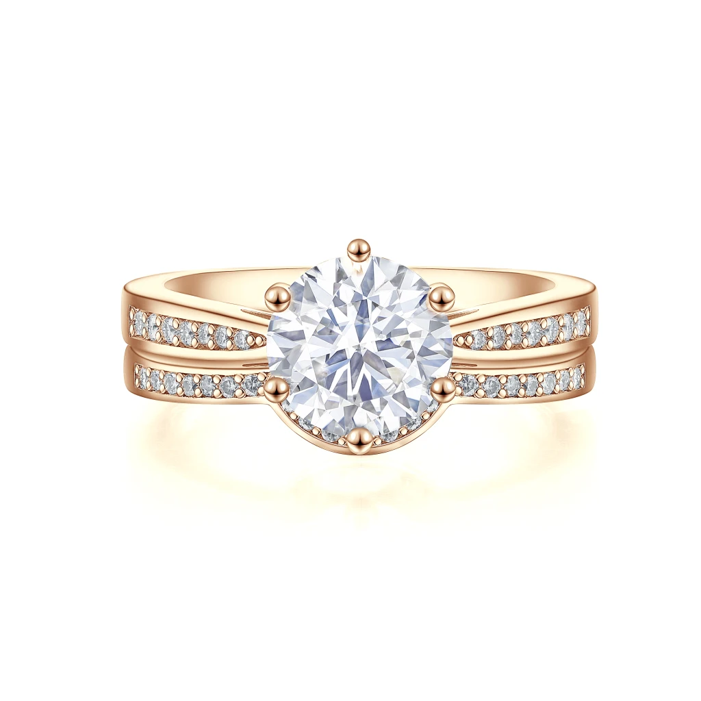 Vespera - Moissanite Bridal Set With Pavé Accents and Split Band
