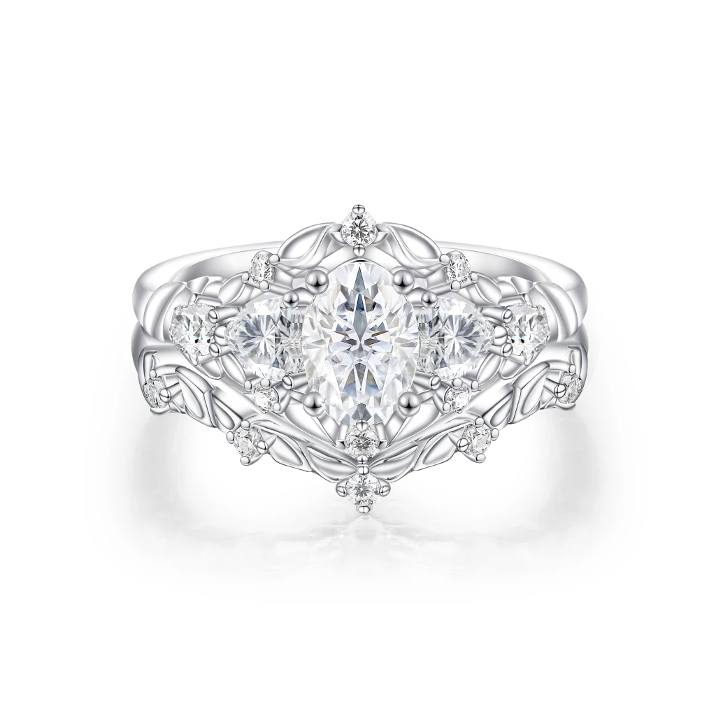 Fiorine - Oval Cut Moissanite Bridal Set with Botanical Design
