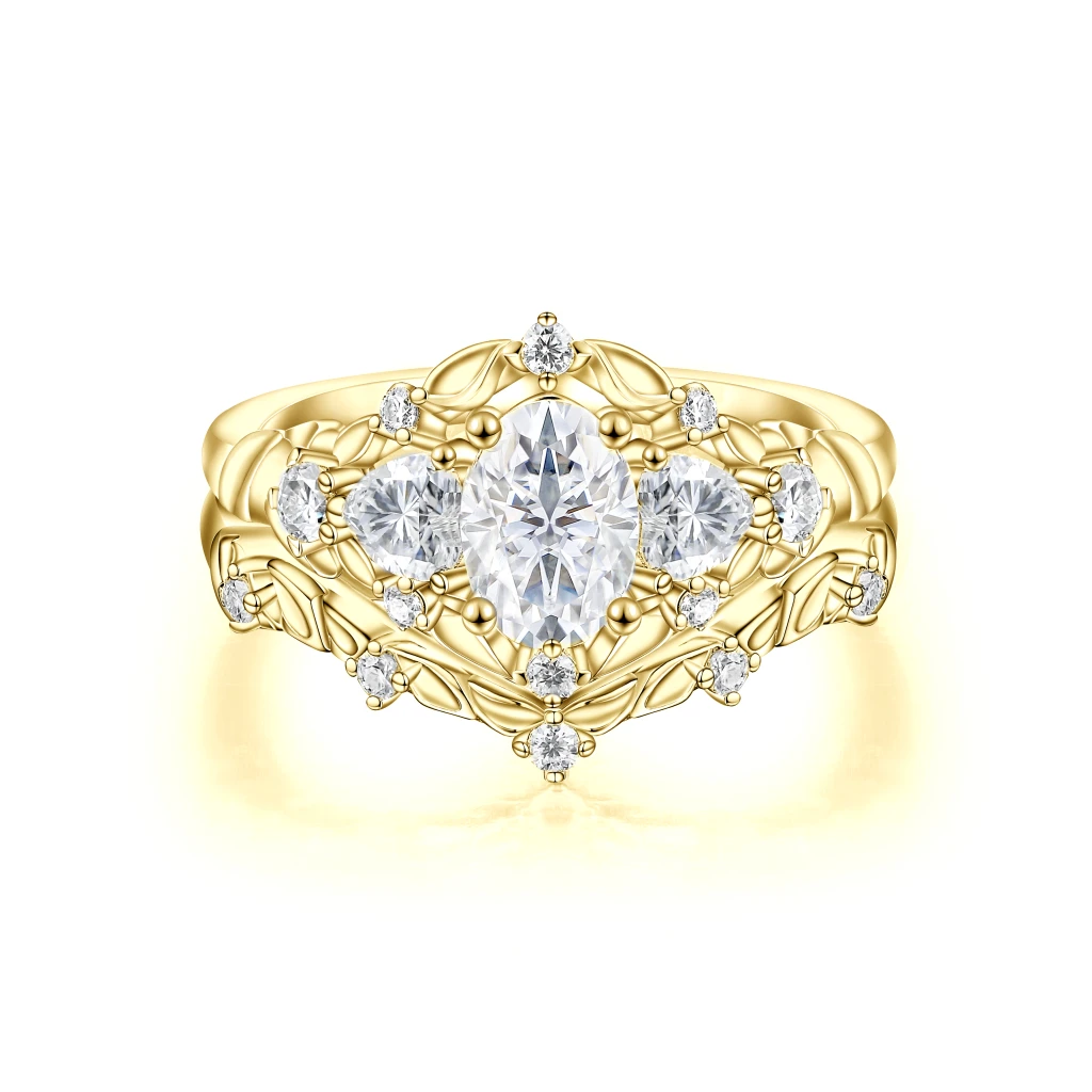 Fiorine - Oval Cut Moissanite Bridal Set with Botanical Design