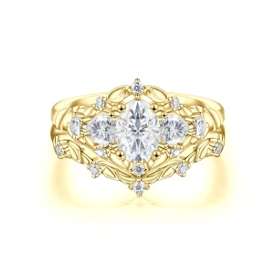 Fiorine - Oval Cut Moissanite Bridal Set with Botanical Design