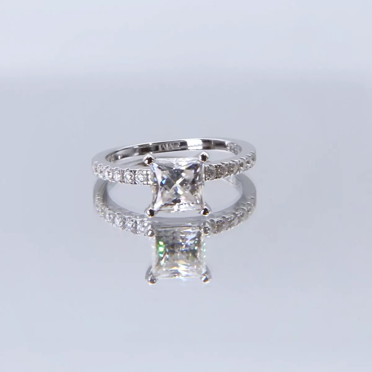 Celestia - Princess Moissanite Ring With Pavé Side Stones