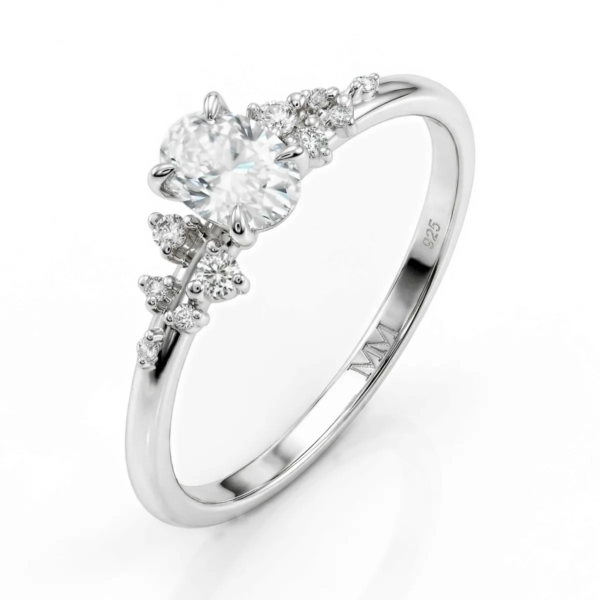 Ovaline - Moissanite Ring with Minimalistic Side Stones
